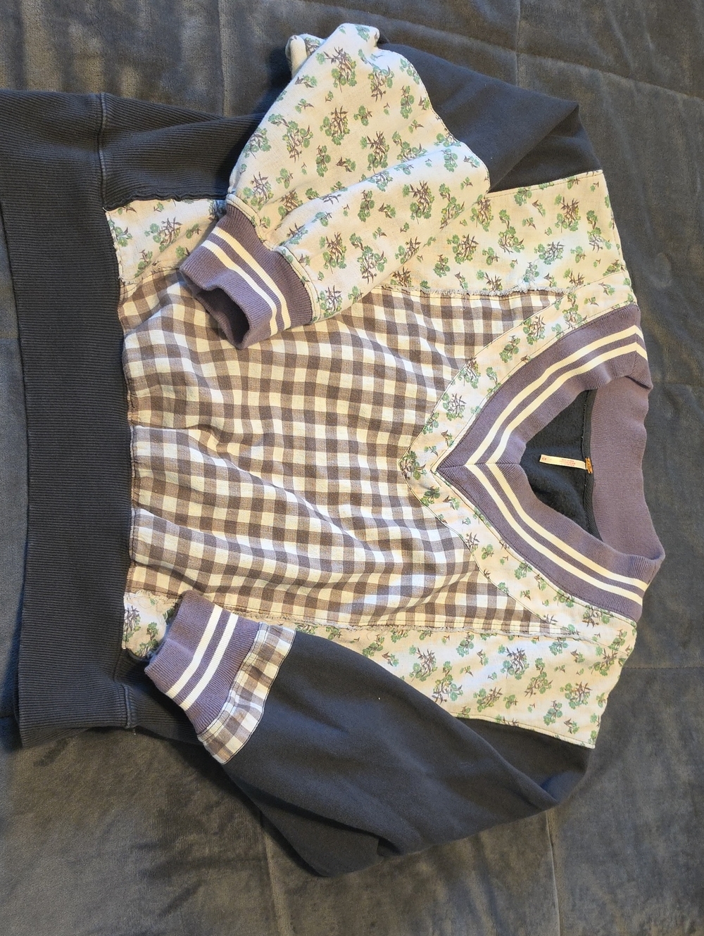 Free People Lavender Floral & Gingham Mix Pullover